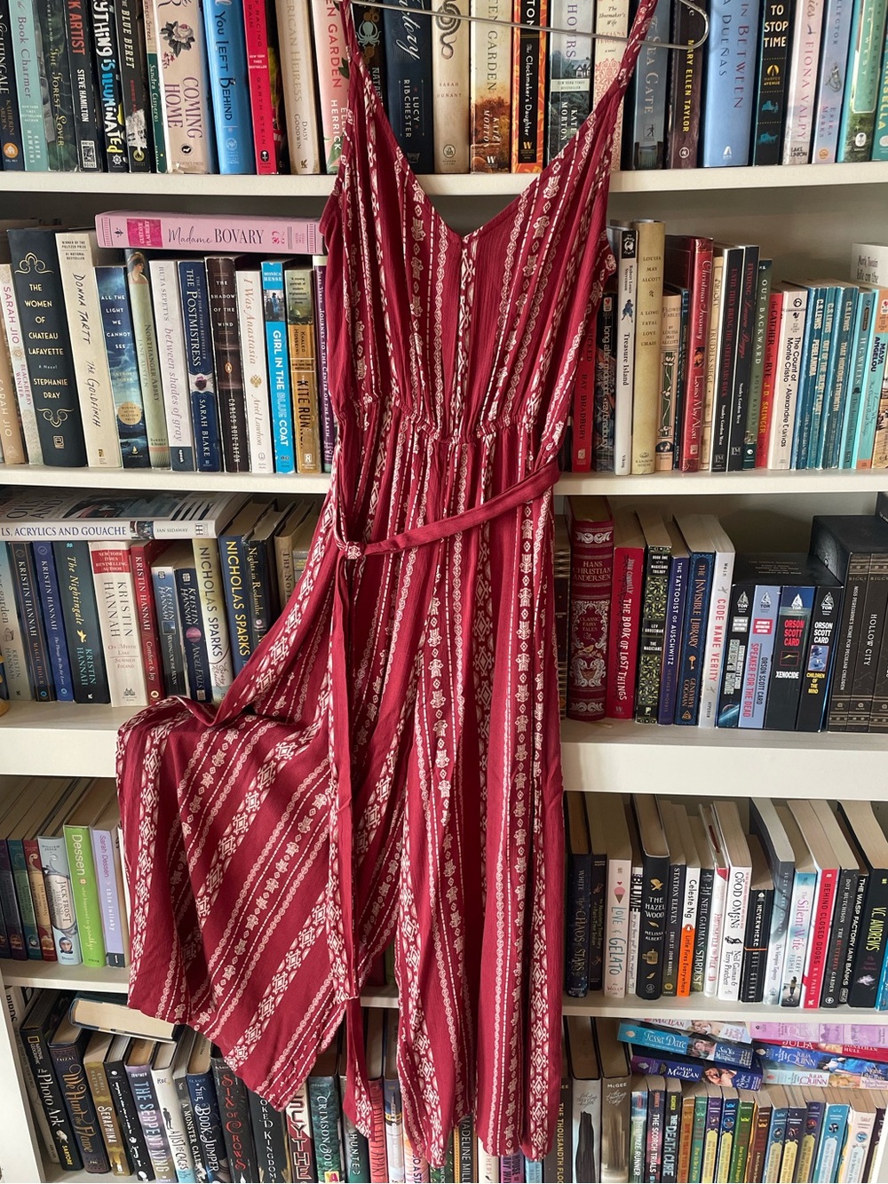 Red boho wide leg rayon jumpsuit